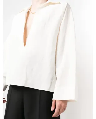 Saint Laurent Vネックリネンシャツ - サムネイル5
