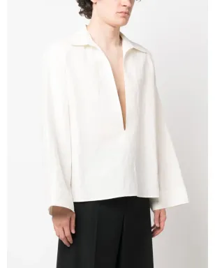 Saint Laurent Vネックリネンシャツ - サムネイル3