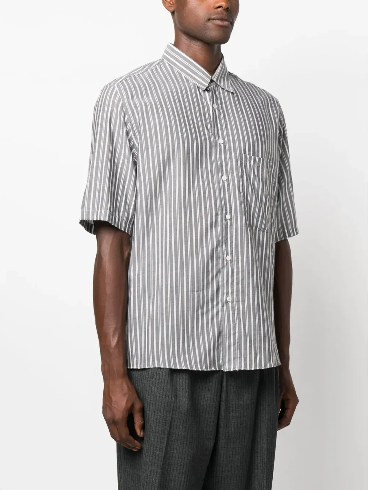 Low Brand ストライプ柄ショートスリーブリヨセルシャツ - 画像3