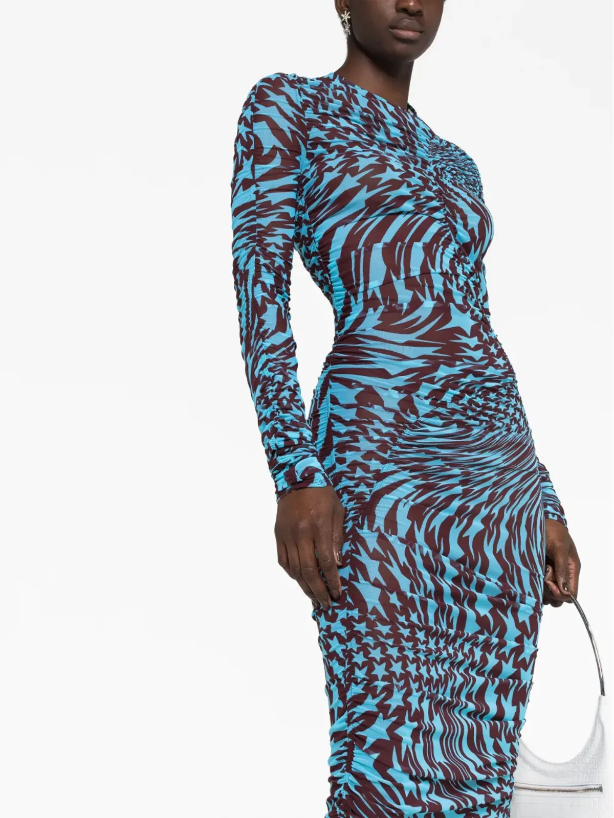 Mugler 星柄のシャーリングドレス（ブルー） - 画像5