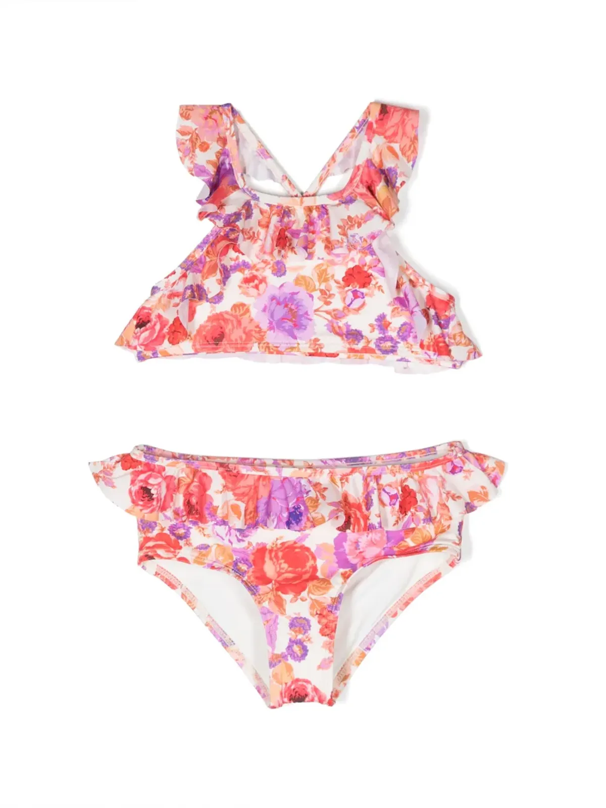 ZIMMERMANN Kids leaf-print ruffled bikini - Red - 画像1