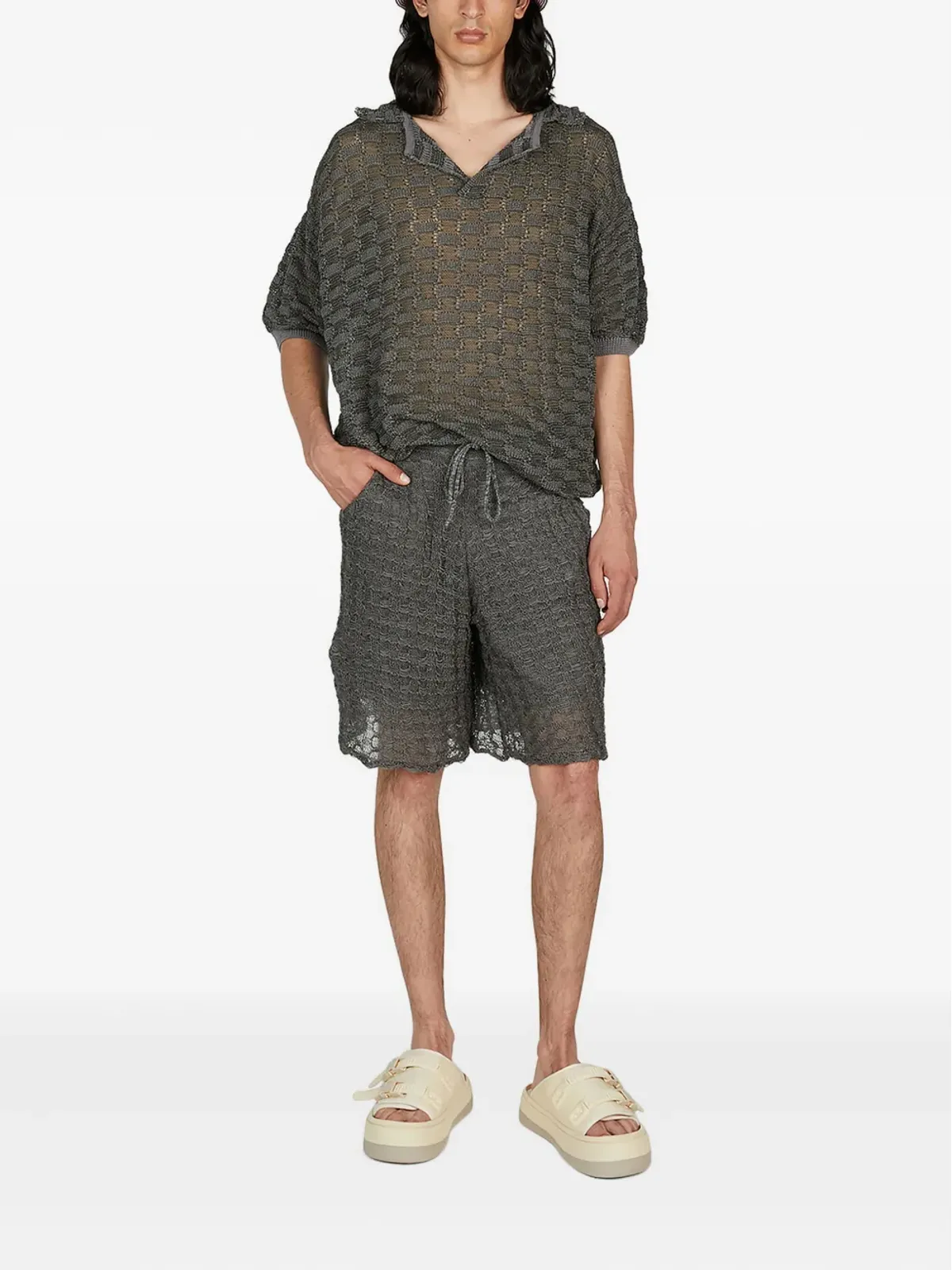 Isa Boulder グリッドニットTシャツ - 画像2