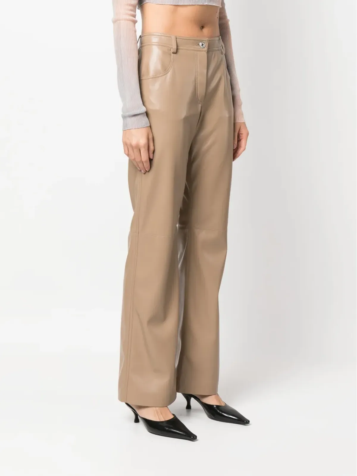 MSGM フェイクレザー・ストレートレッグパンツ（ベージュ系） - 画像3