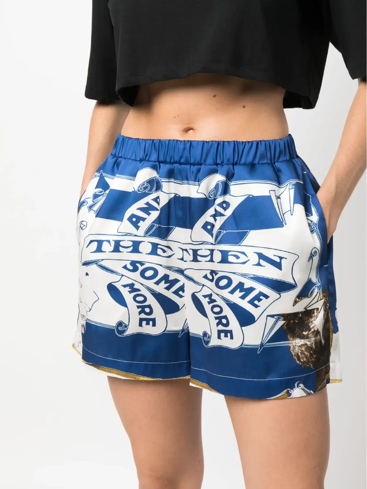MSGM graphic-print satin mini shorts - Blue - 画像5