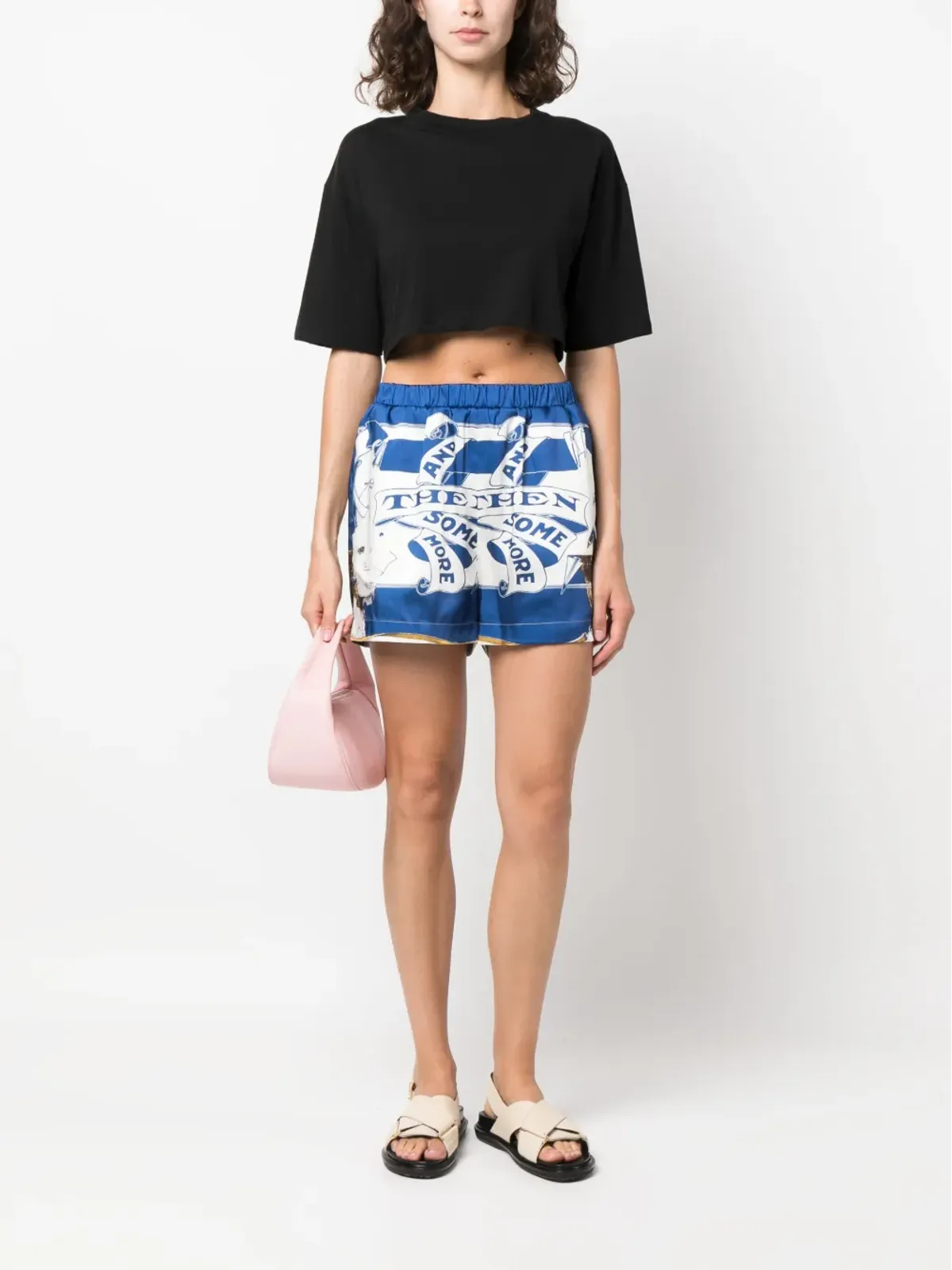 MSGM graphic-print satin mini shorts - Blue - 画像2