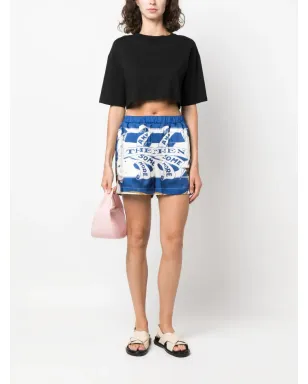 MSGM graphic-print satin mini shorts - Blue - サムネイル2