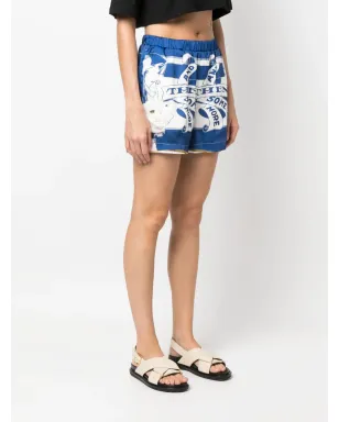 MSGM graphic-print satin mini shorts - Blue - サムネイル3
