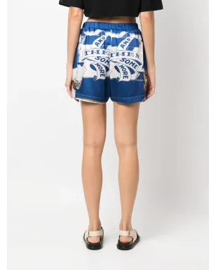 MSGM graphic-print satin mini shorts - Blue - サムネイル4