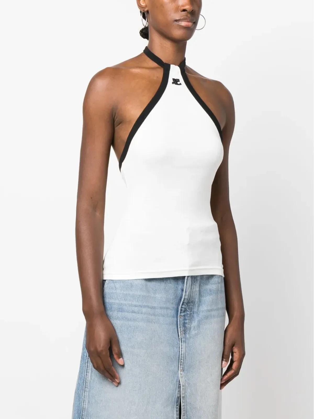 Courrèges エンブロイダーロゴ ホルターネックトップ - 画像3