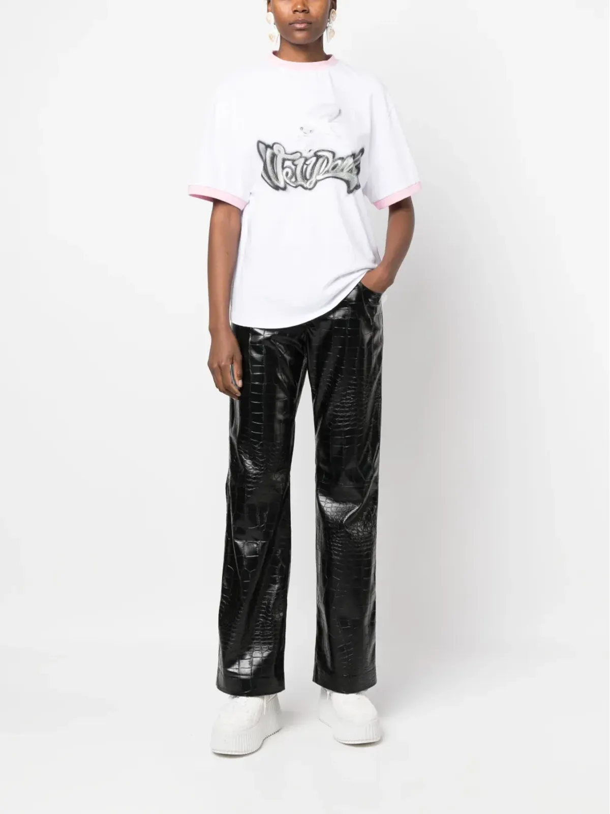 MSGM エンボス加工クロコダイル柄ストレートパンツ - 画像2
