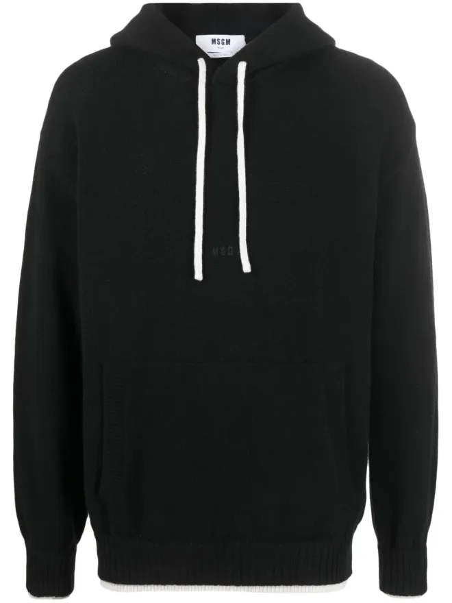 MSGM MSGM コントラストトリム ドローストリングフーディ - ブラックの商品画像