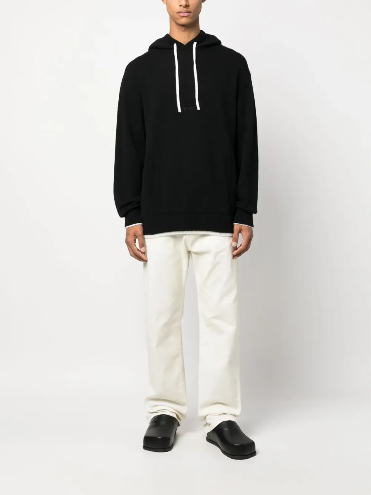 MSGM コントラストトリム ドローストリングフーディ - ブラック - 画像2