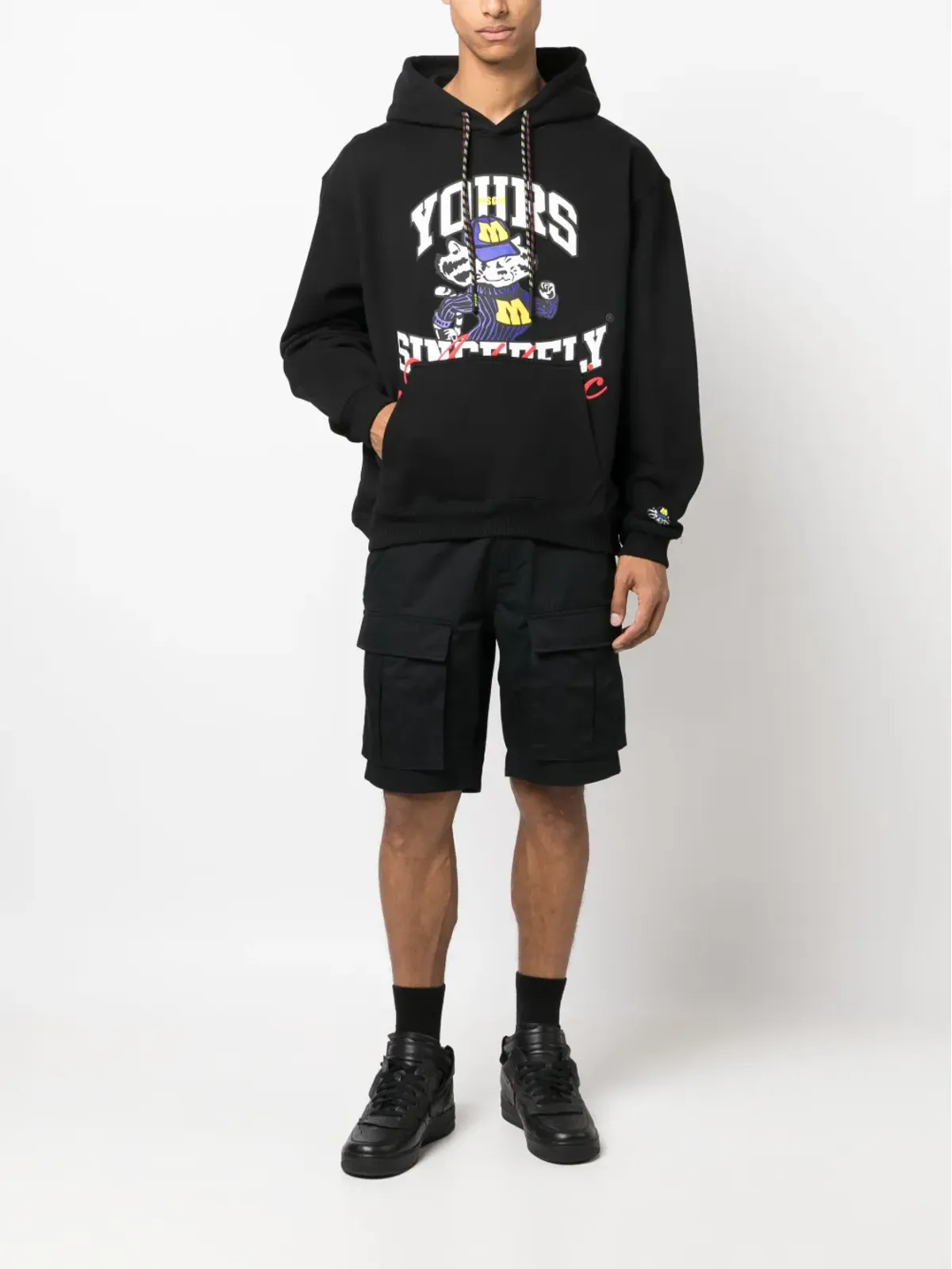MSGM グラフィックプリント コットン パーカー ブラック - 画像2