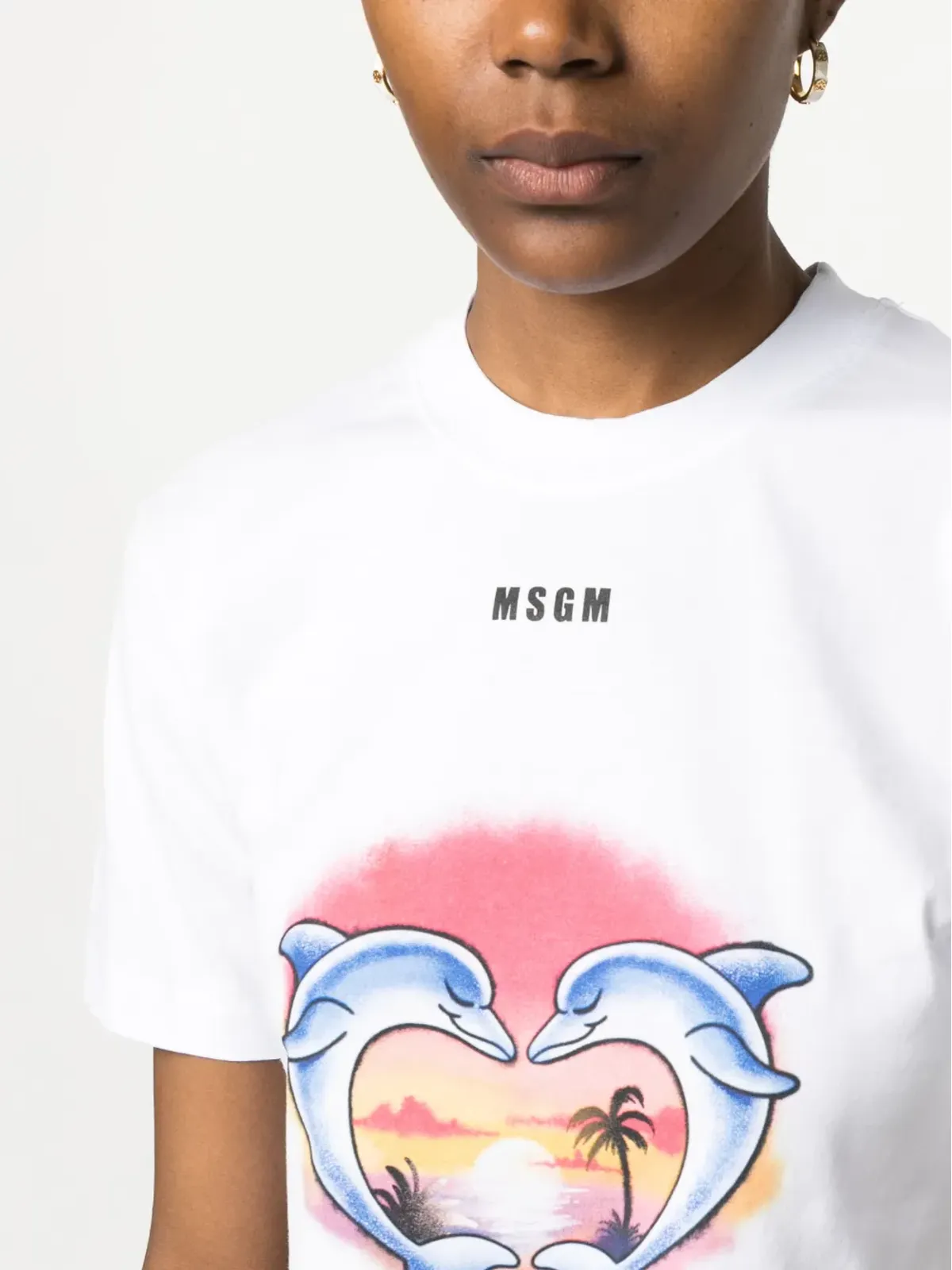 MSGM イルカ柄コットンTシャツ - 画像5