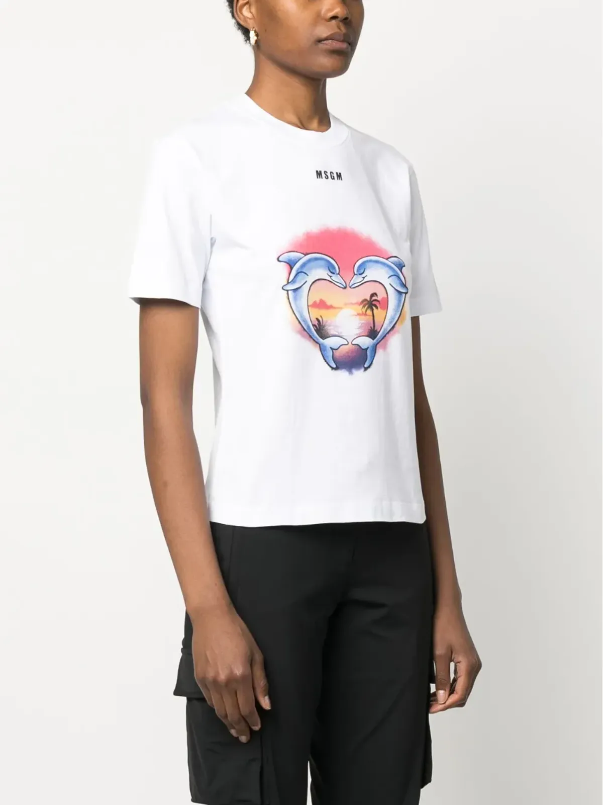 MSGM イルカ柄コットンTシャツ - 画像3