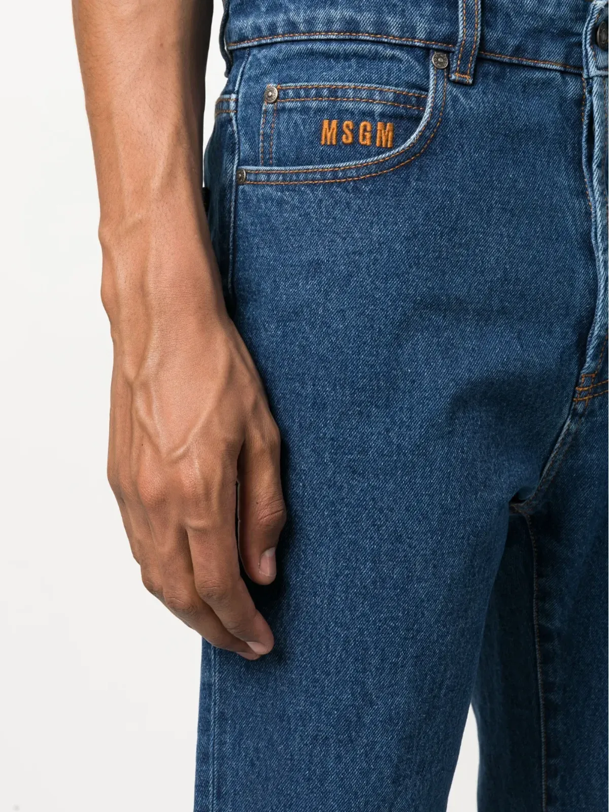 MSGM ロゴ刺繍ストレートジーンズ ブルー - 画像5