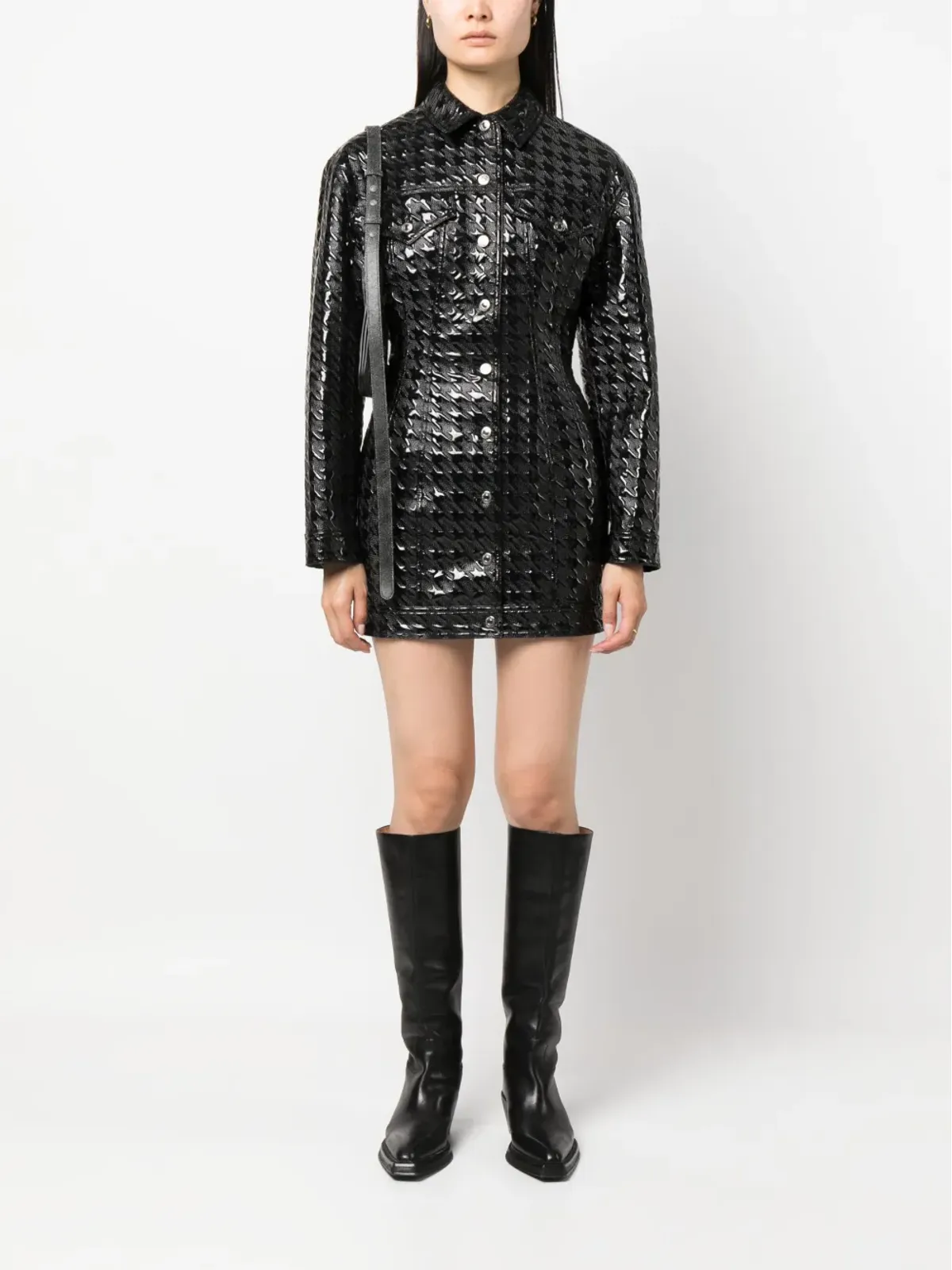 MSGM エンボス柄フェイクレザー シャツジャケット（ブラック） - 画像2