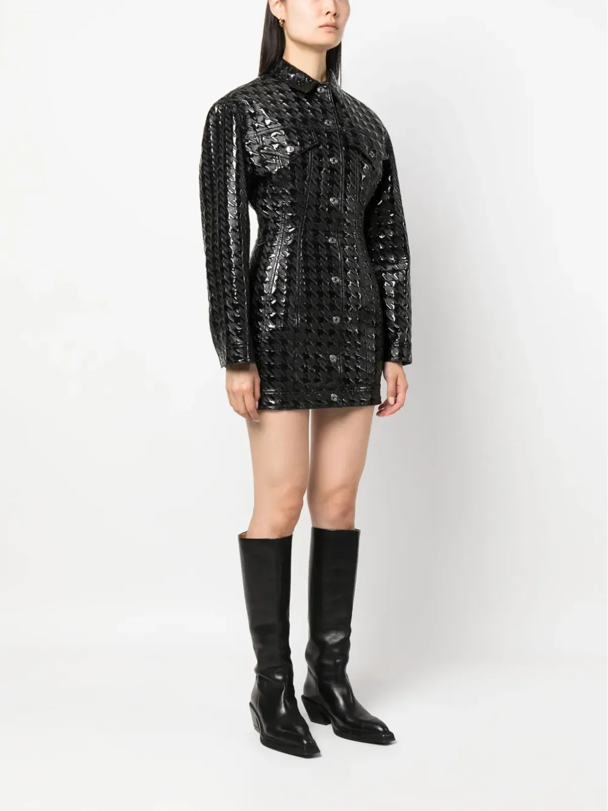 MSGM エンボス柄フェイクレザー シャツジャケット（ブラック） - 画像3