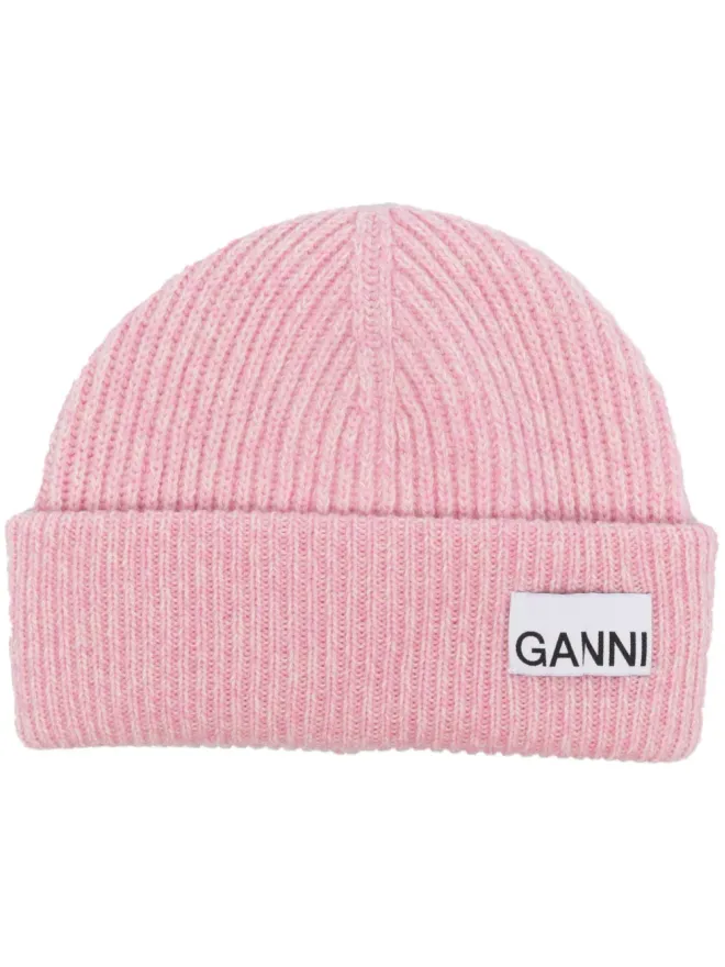 Ganni GANNI ロゴパッチ インターシャニット ビーニーの商品画像