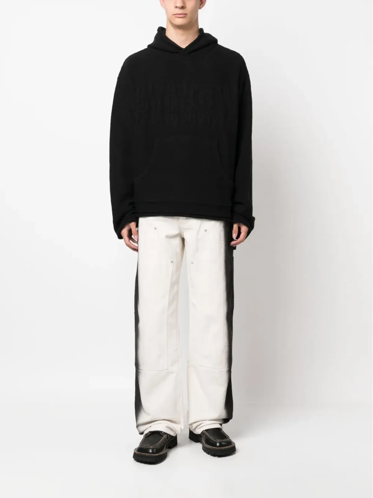 MM6 Maison Margiela number-motif knitted hoodie - Black - 画像2
