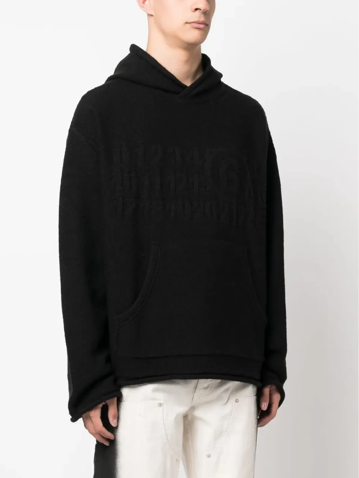 MM6 Maison Margiela number-motif knitted hoodie - Black - 画像3