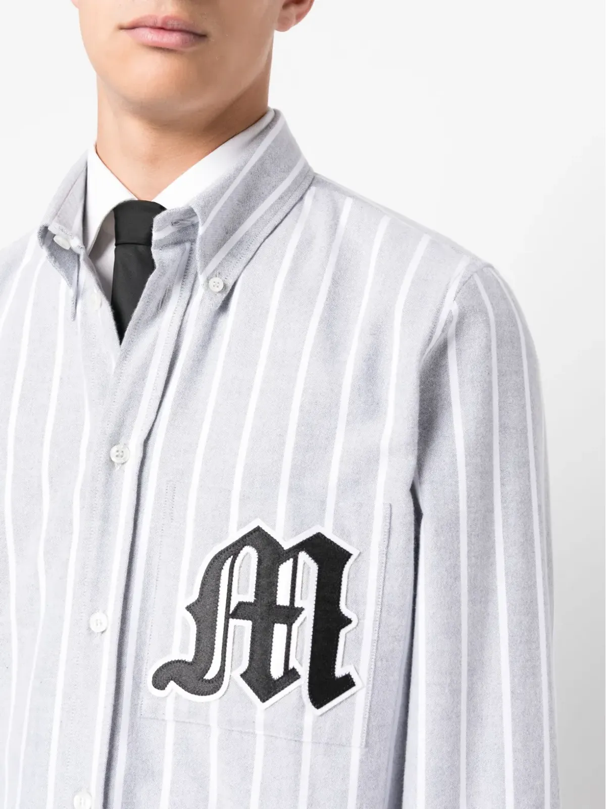 MSGM ロゴアップリケ付きストライプコットンシャツ - 画像5