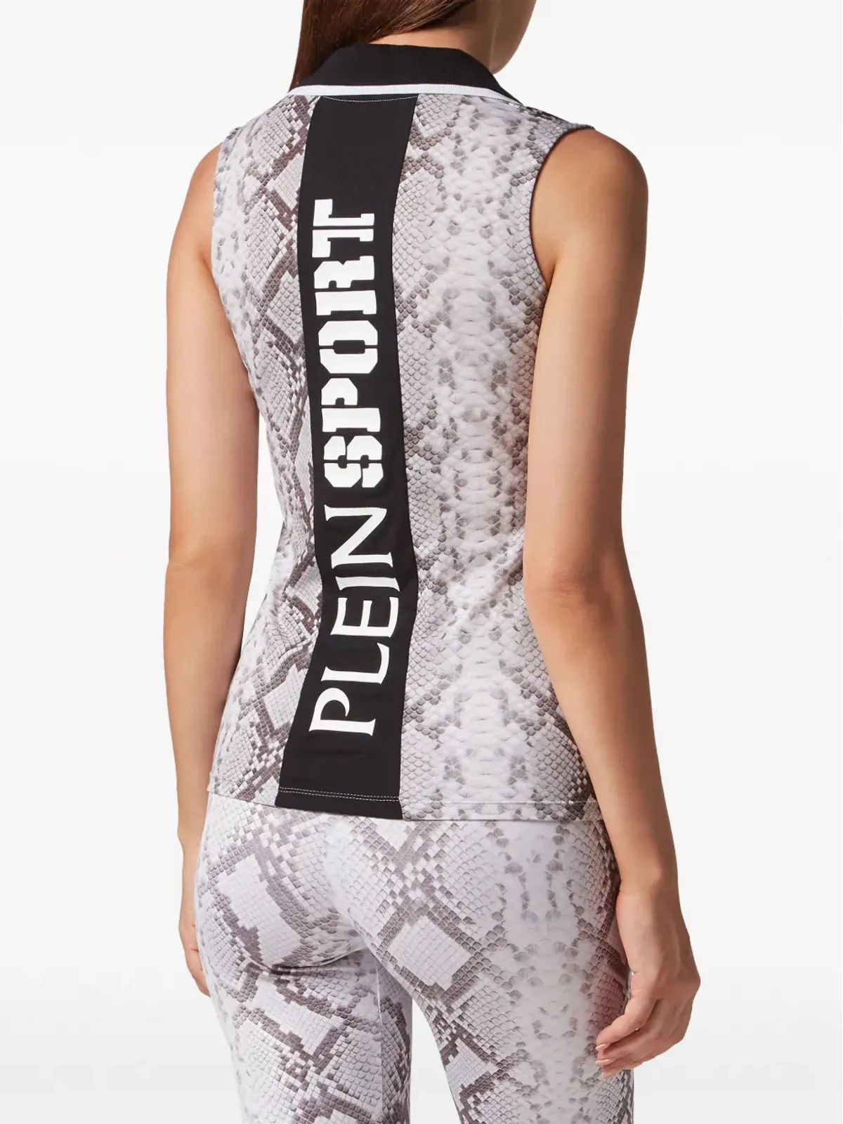 Plein Sport ヘビ柄プリント ノースリーブ ポロシャツ - 画像4