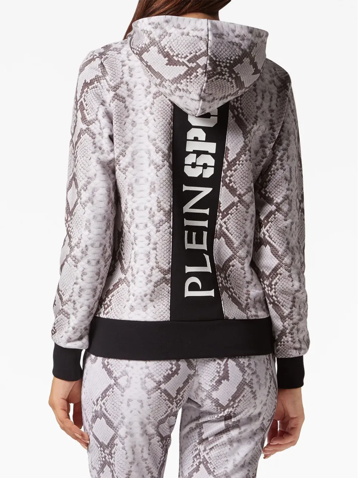 Plein Sport タイガーロゴパッチ パイソン柄プリント フーディ - 画像3