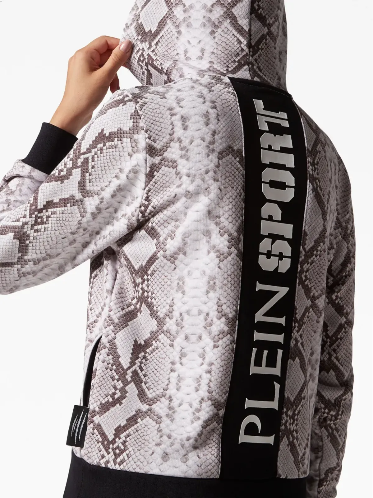 Plein Sport タイガーロゴパッチ パイソン柄プリント フーディ - 画像4