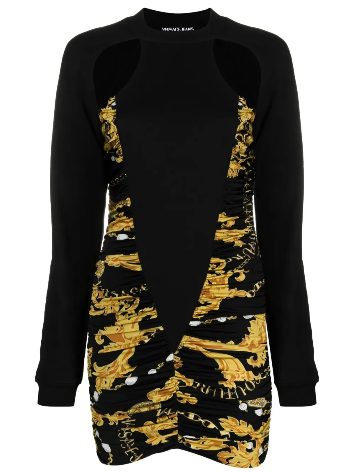 Versace Jeans Couture ロゴプリント・カットアウト・シャーリングディテール ミニドレス - ブラック - 画像1
