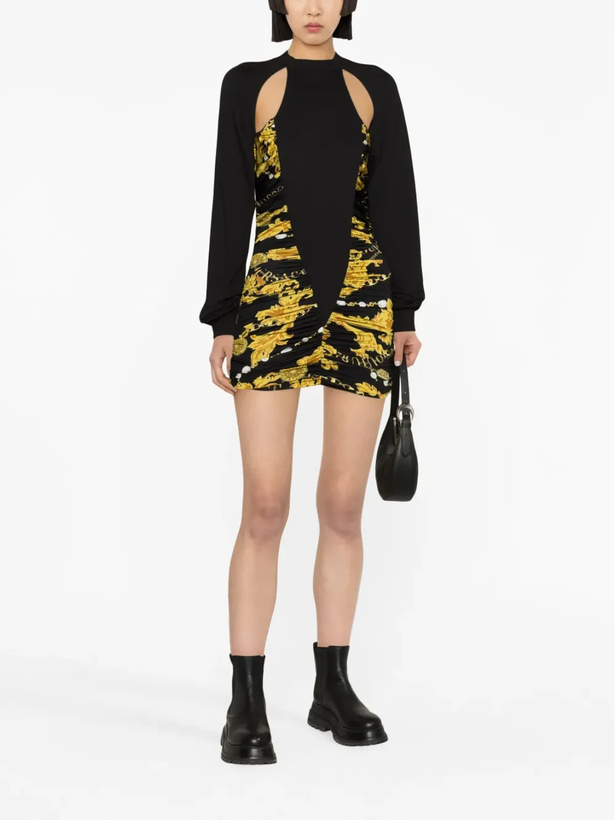 Versace Jeans Couture ロゴプリント・カットアウト・シャーリングディテール ミニドレス - ブラック - 画像2