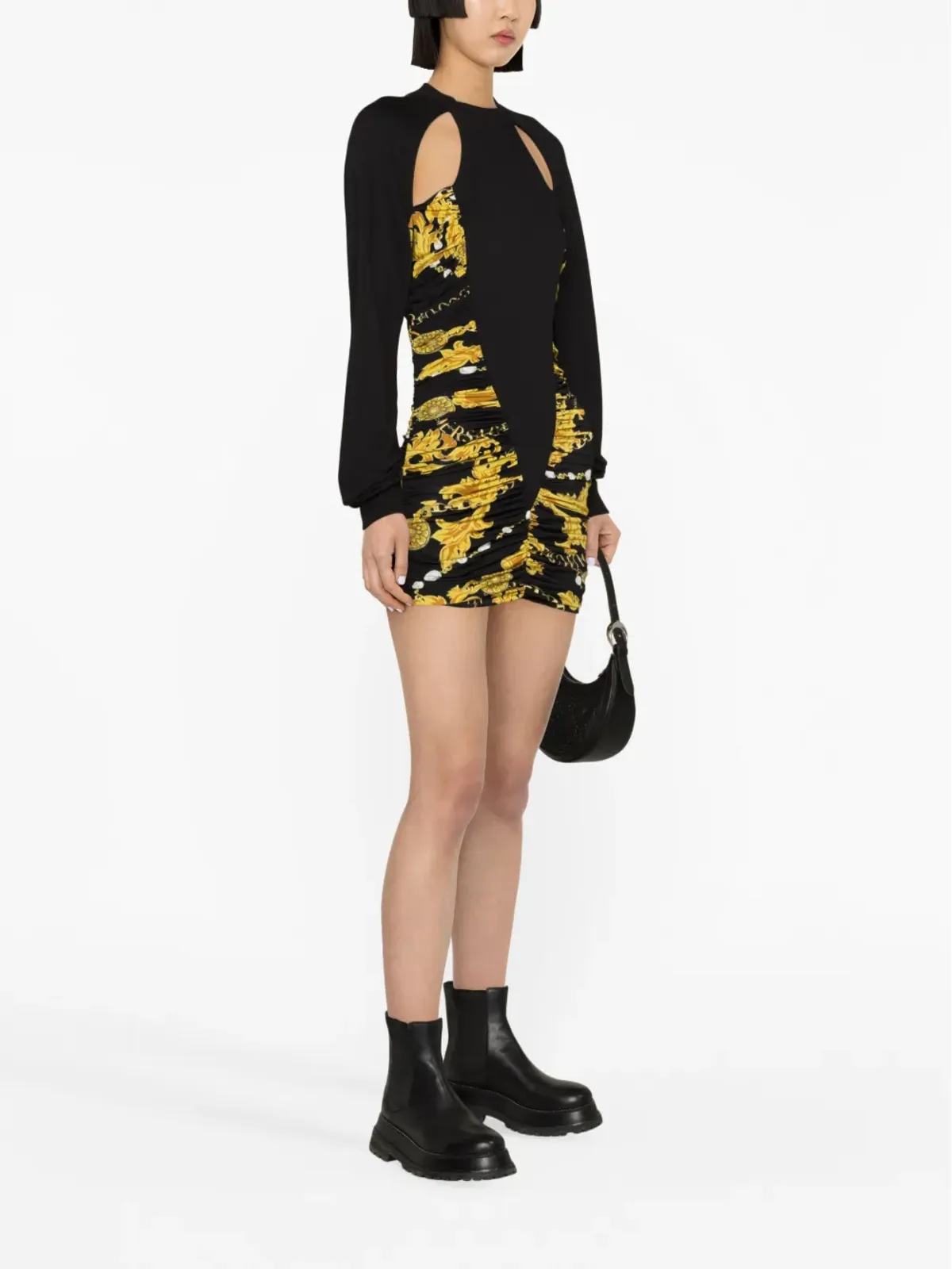 Versace Jeans Couture ロゴプリント・カットアウト・シャーリングディテール ミニドレス - ブラック - 画像3