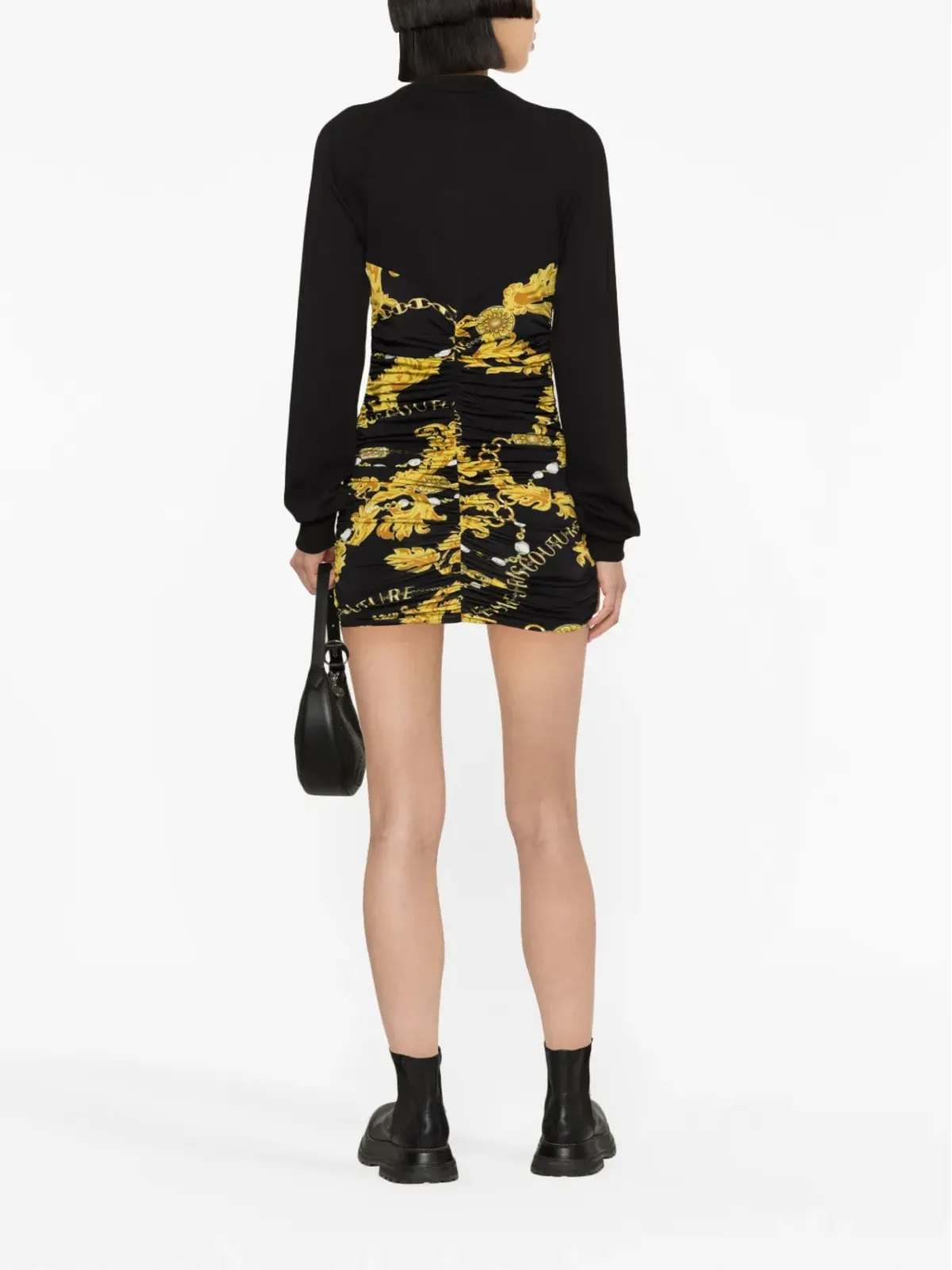 Versace Jeans Couture ロゴプリント・カットアウト・シャーリングディテール ミニドレス - ブラック - 画像4
