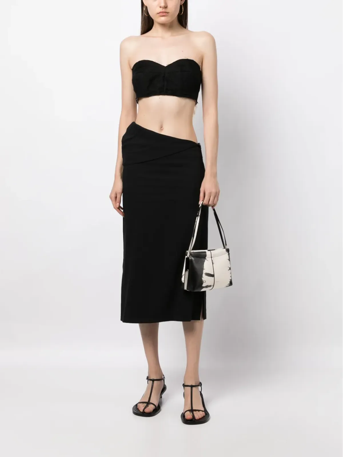 Uma Wang bow-fastening cropped top - Black - 画像2