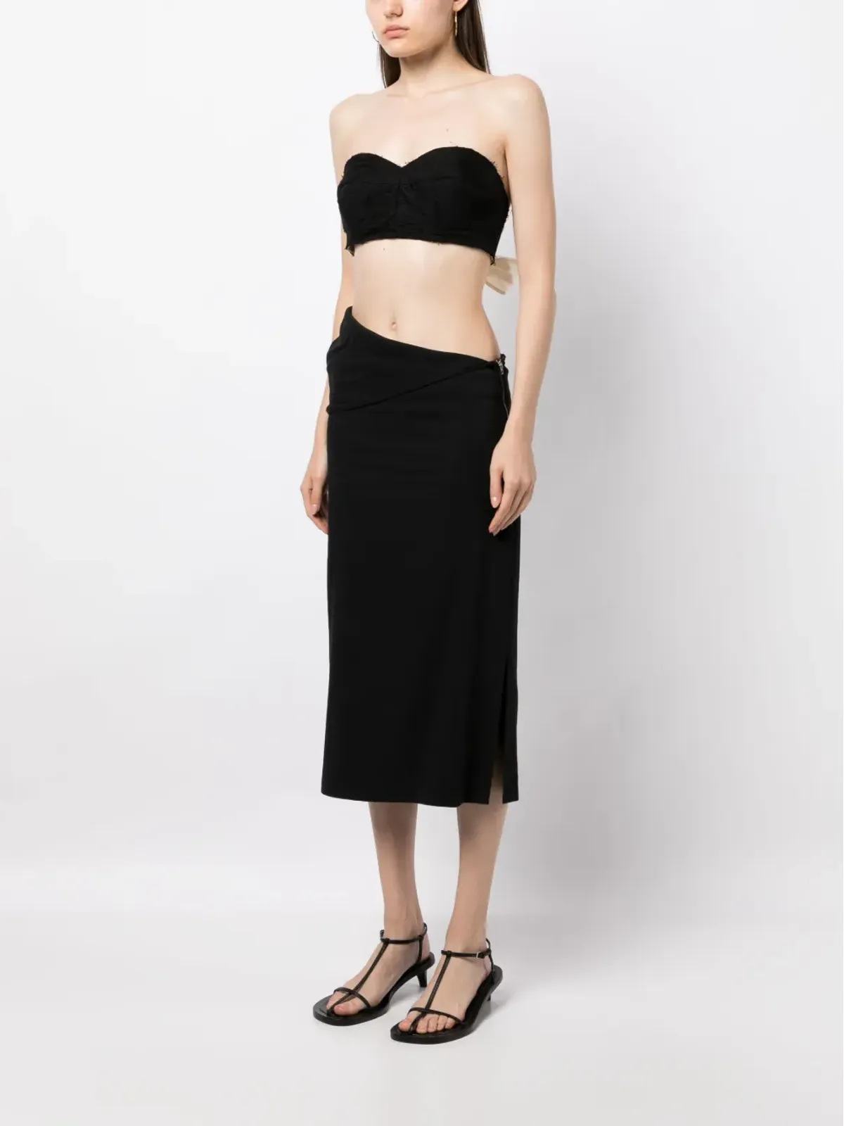 Uma Wang bow-fastening cropped top - Black - 画像3