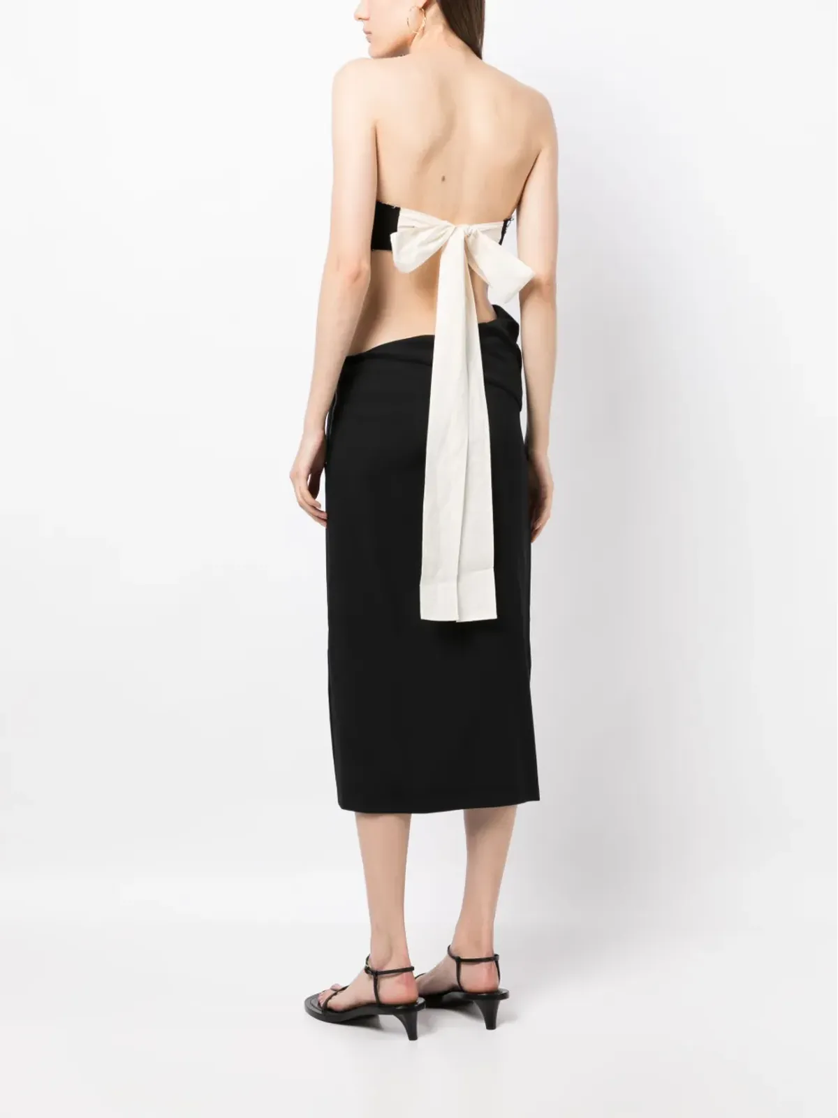 Uma Wang bow-fastening cropped top - Black - 画像4