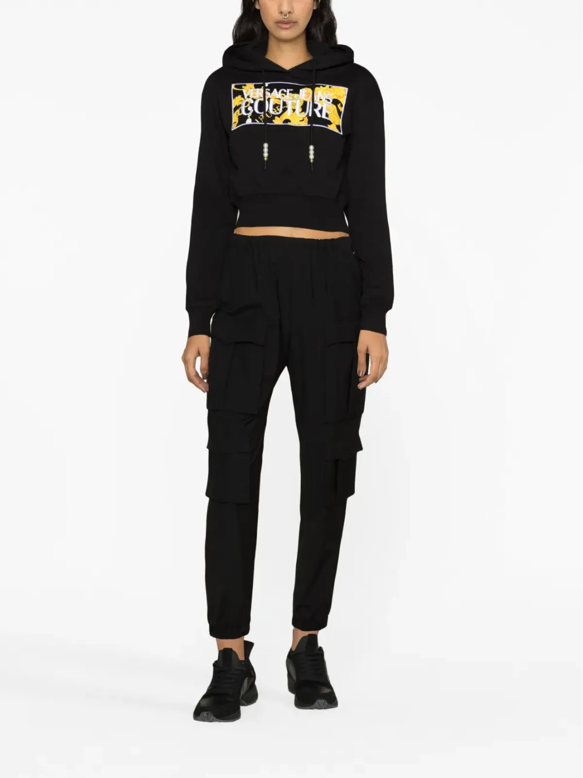 Versace Jeans Couture ロゴパッチ付きクロップドフーディ - 画像2