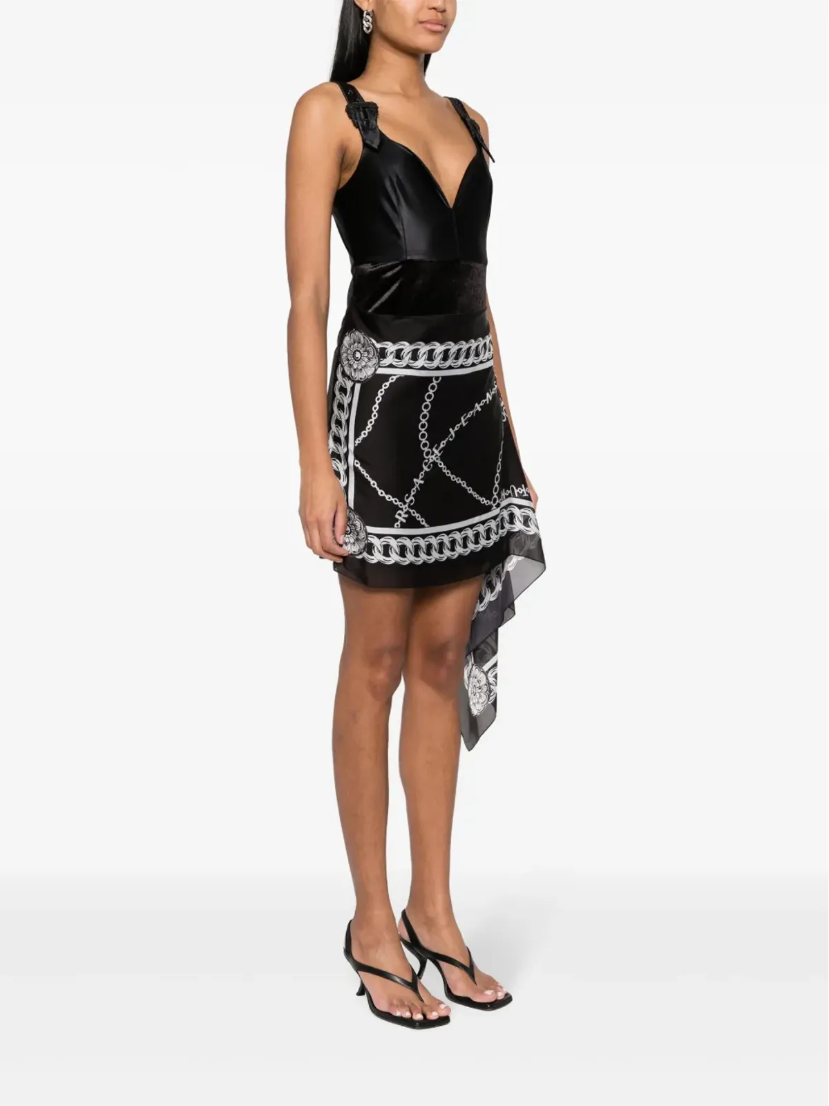Versace Jeans Couture チェーンリンク柄スカーフディテールミニドレス - ブラック - 画像3
