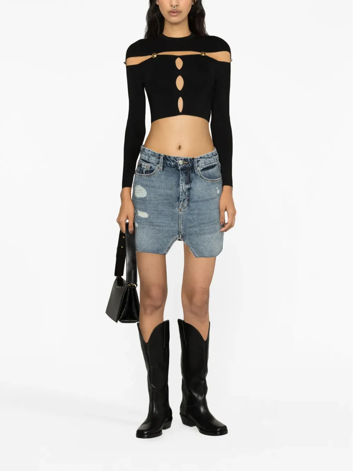 Versace Jeans Couture カットアウトリブニット クロップドトップ - ブラック - 画像2