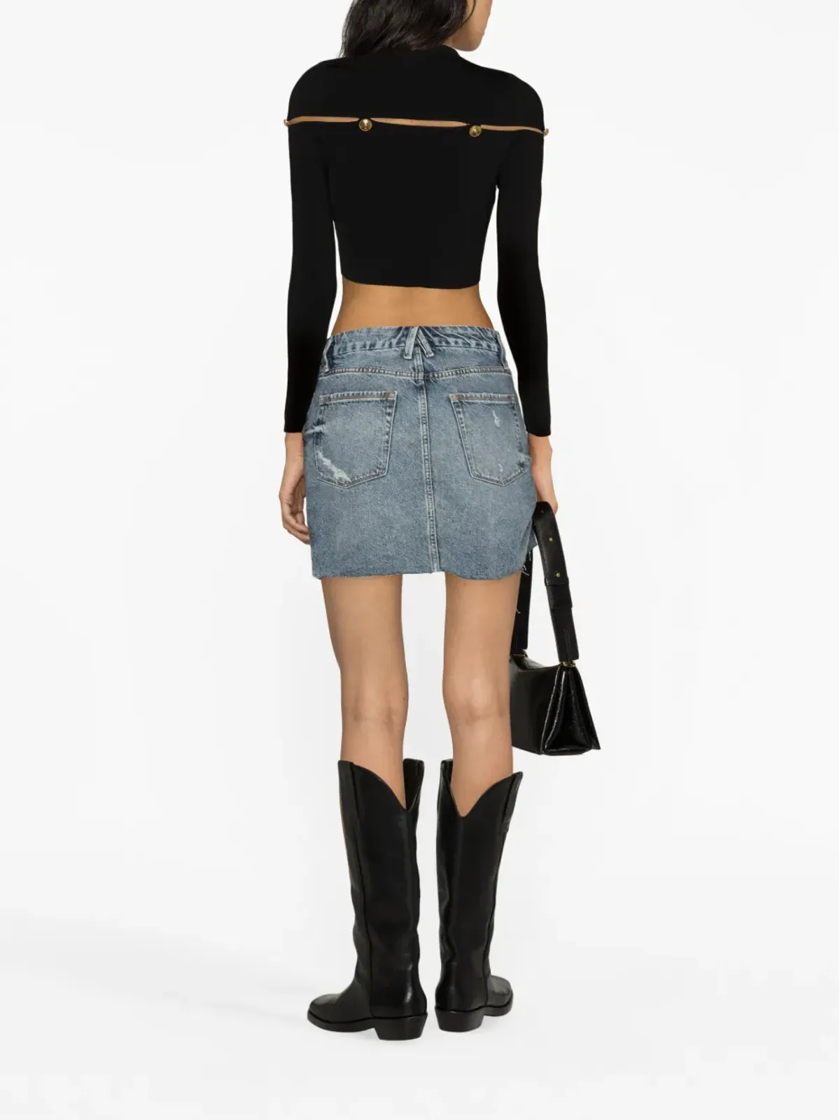Versace Jeans Couture カットアウトリブニット クロップドトップ - ブラック - 画像3