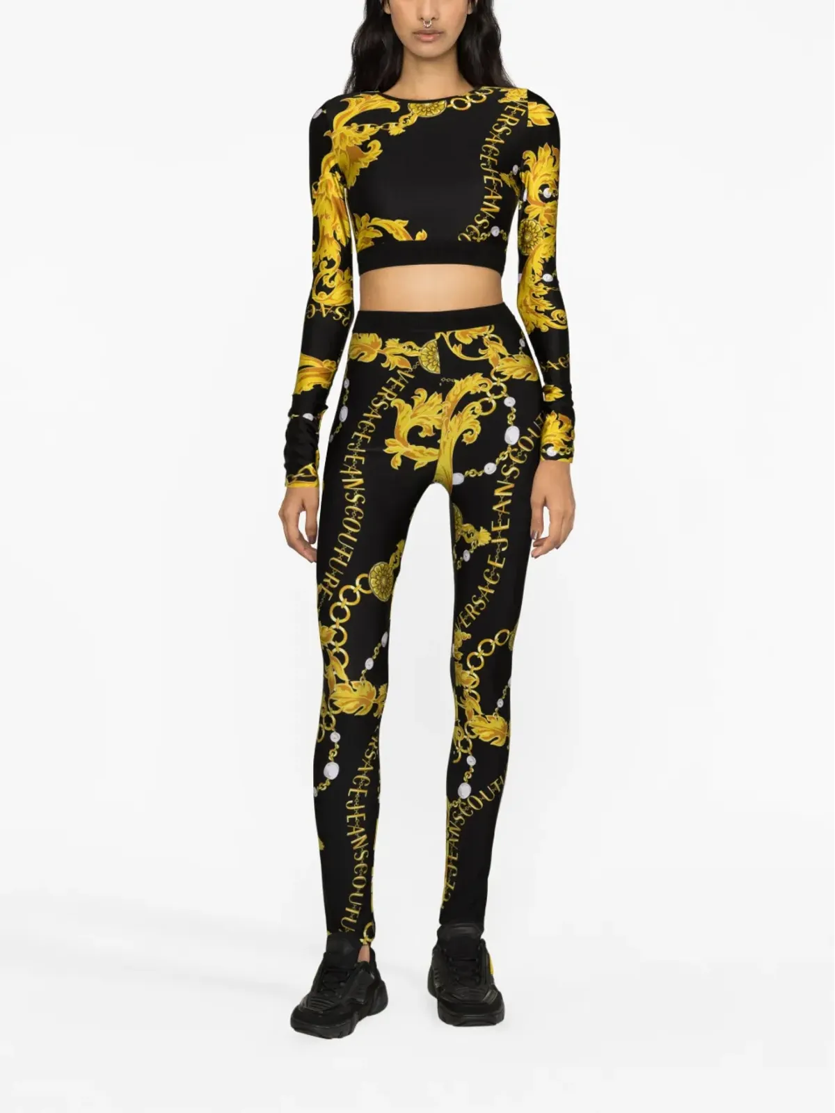 Versace Jeans Couture Logo Couture-print crop top - Black - 画像2