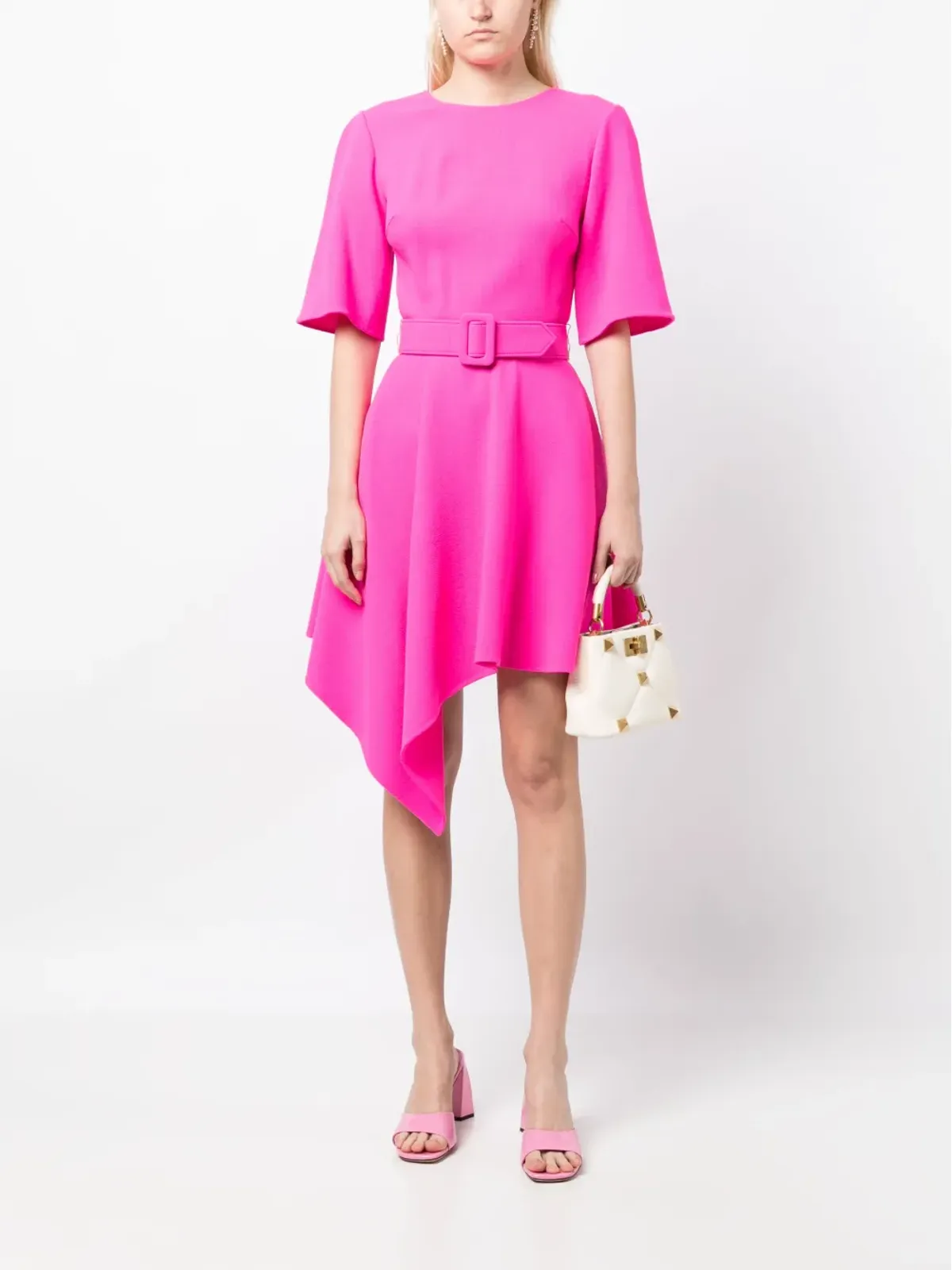 Oscar de la Renta アシンメトリックヘム ベルト付きドレス - ピンク - 画像2