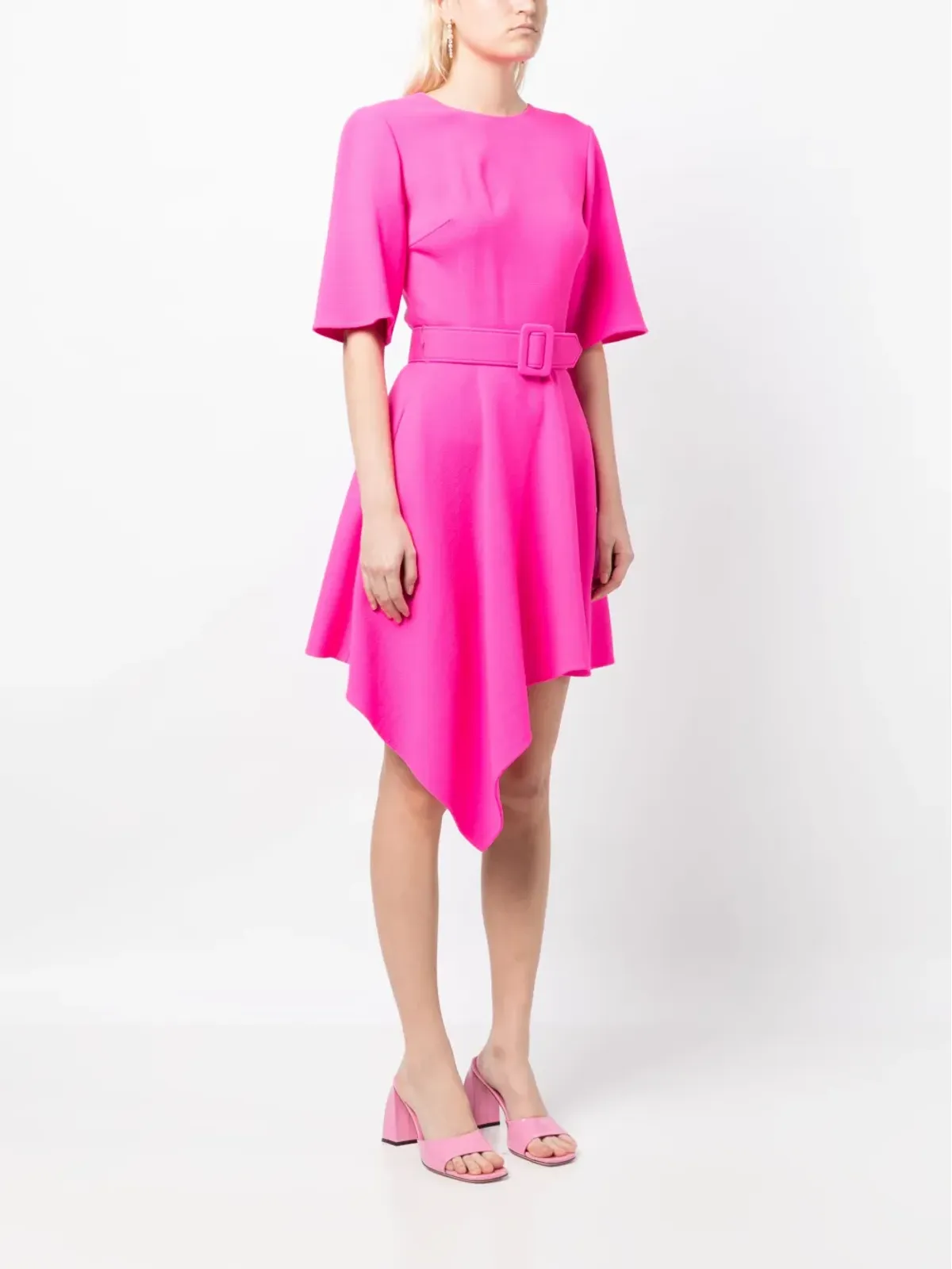 Oscar de la Renta アシンメトリックヘム ベルト付きドレス - ピンク - 画像3