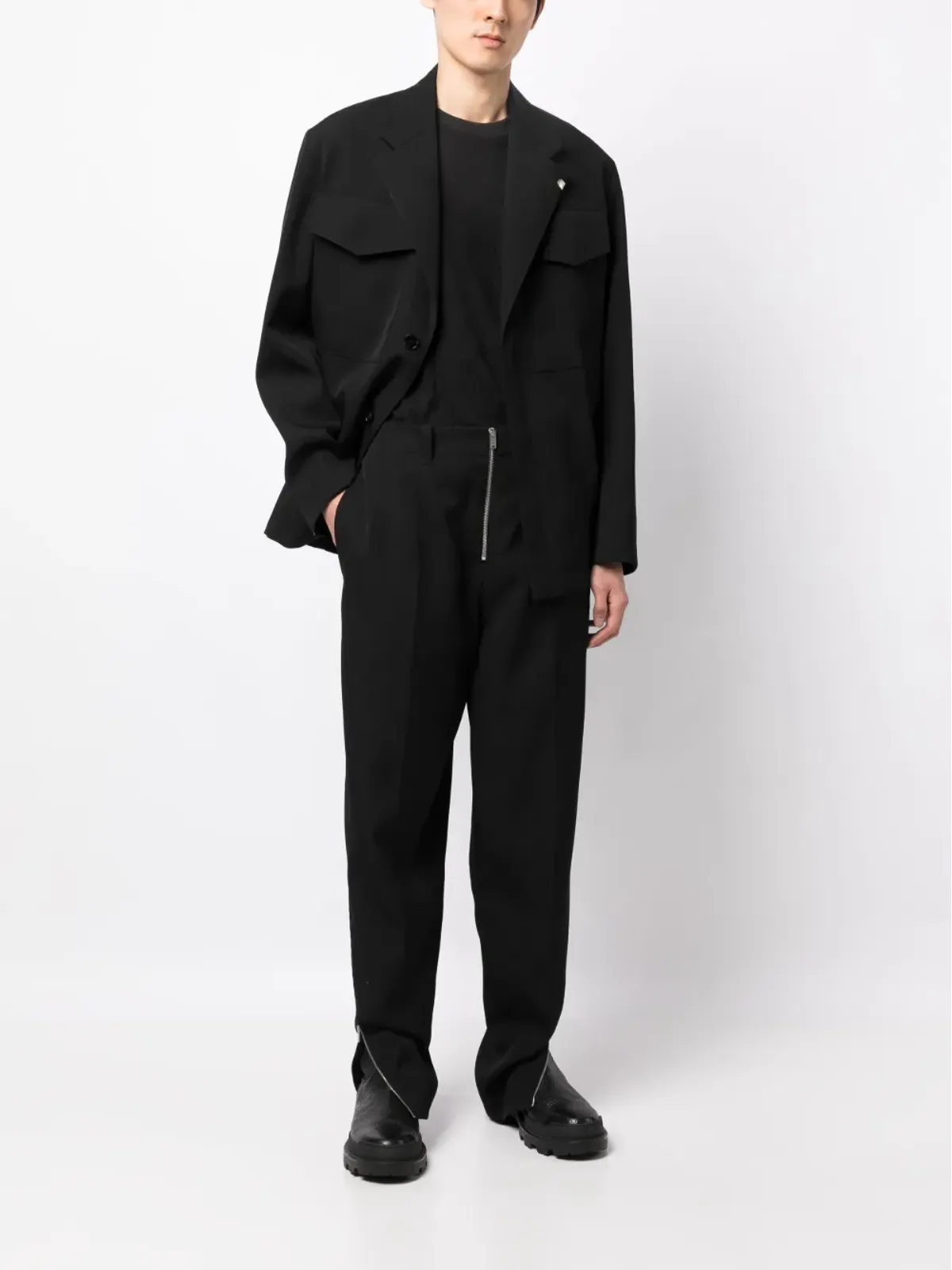 Jil Sander ジップファスナー付きウールのテーパードパンツ - 画像2