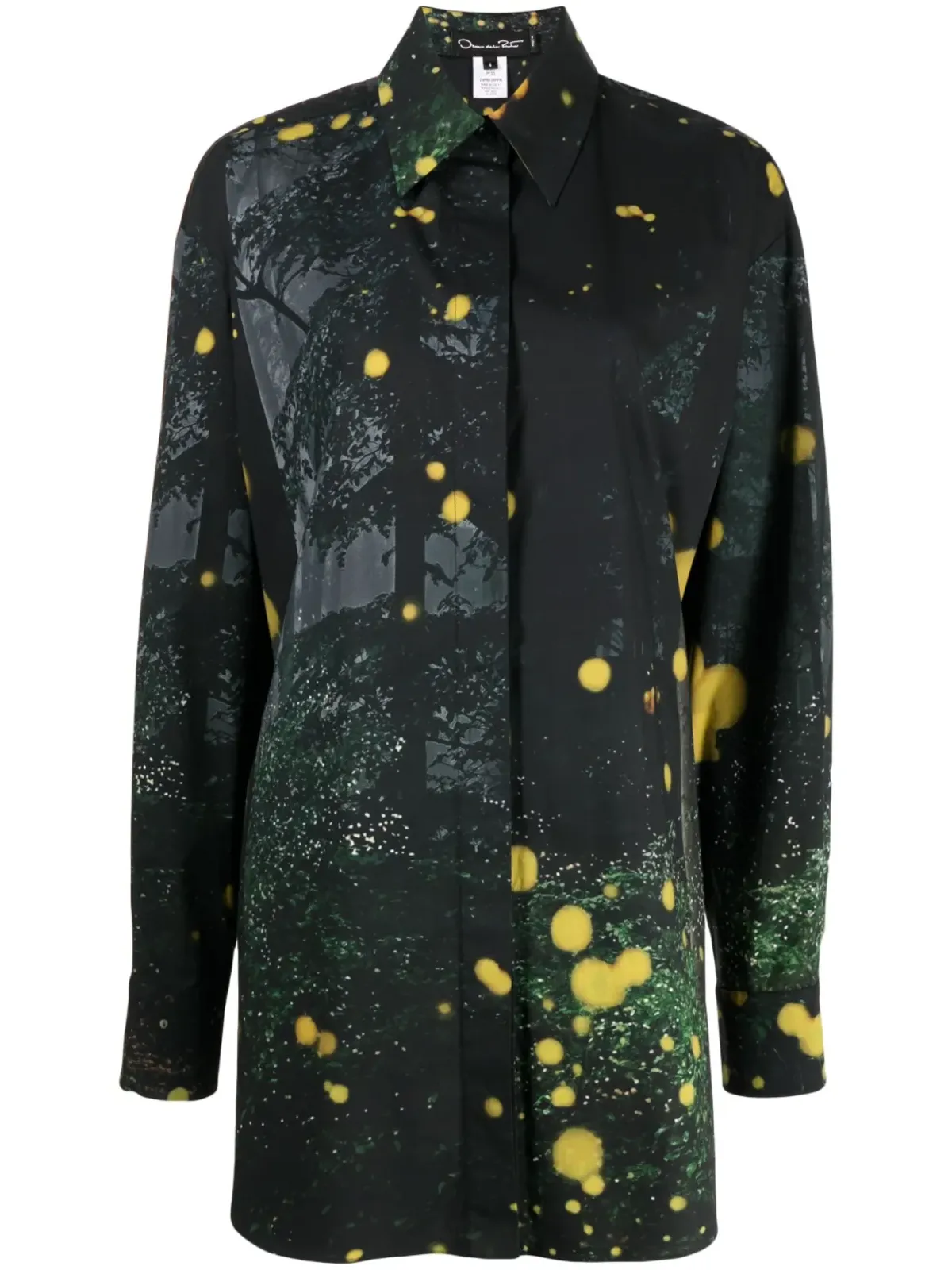Oscar de la Renta ファイアフライプリント長袖シャツ - ブラック - 画像1