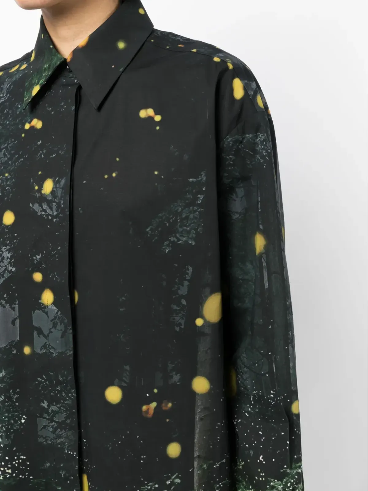 Oscar de la Renta ファイアフライプリント長袖シャツ - ブラック - 画像5
