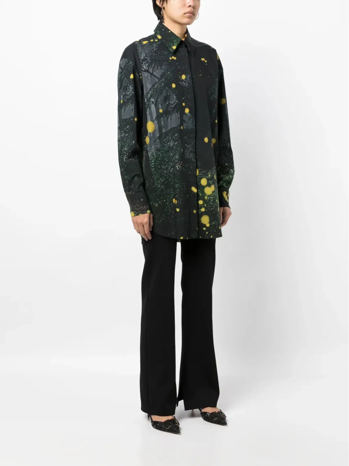 Oscar de la Renta ファイアフライプリント長袖シャツ - ブラック - 画像3