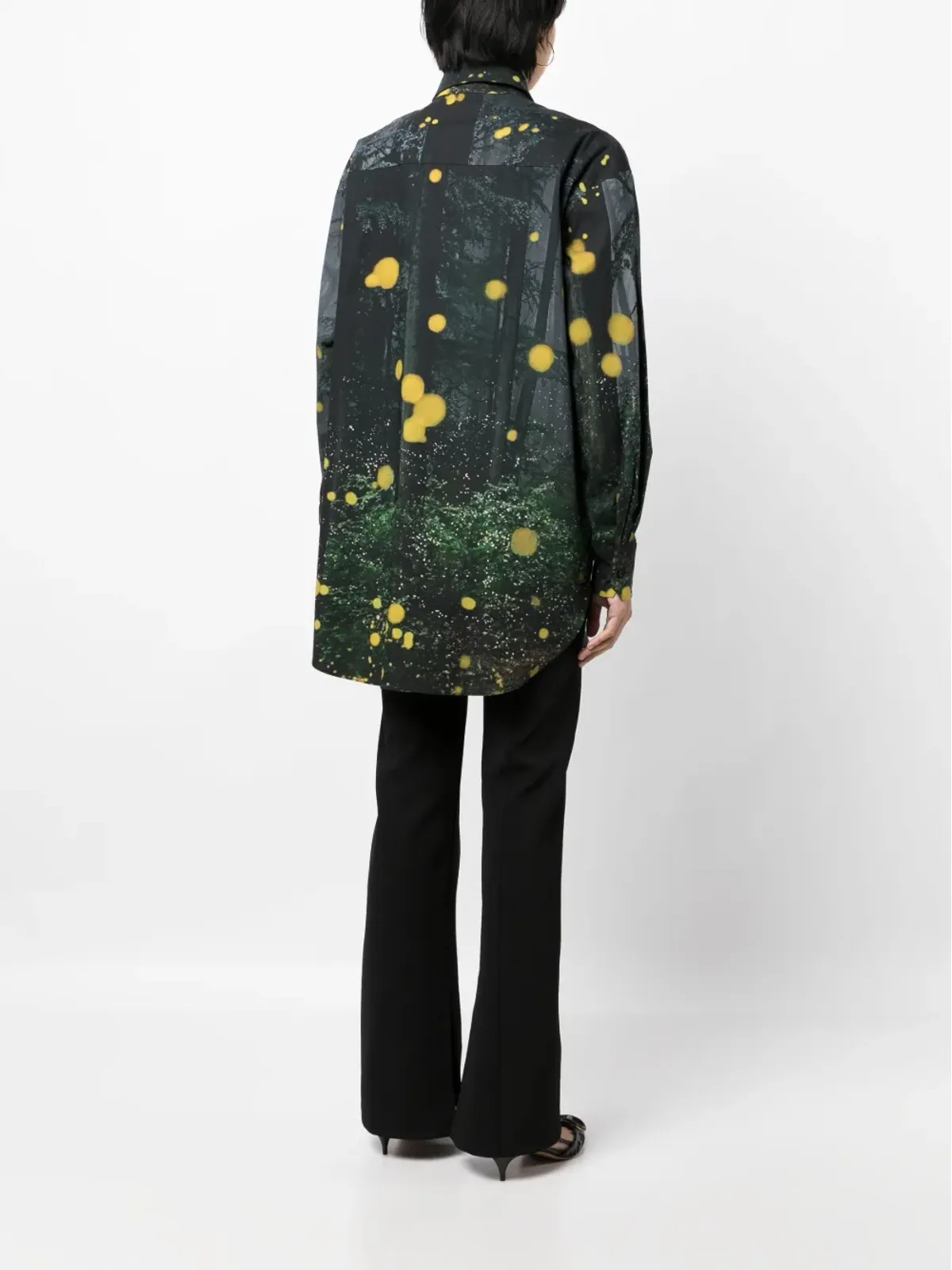 Oscar de la Renta ファイアフライプリント長袖シャツ - ブラック - 画像4