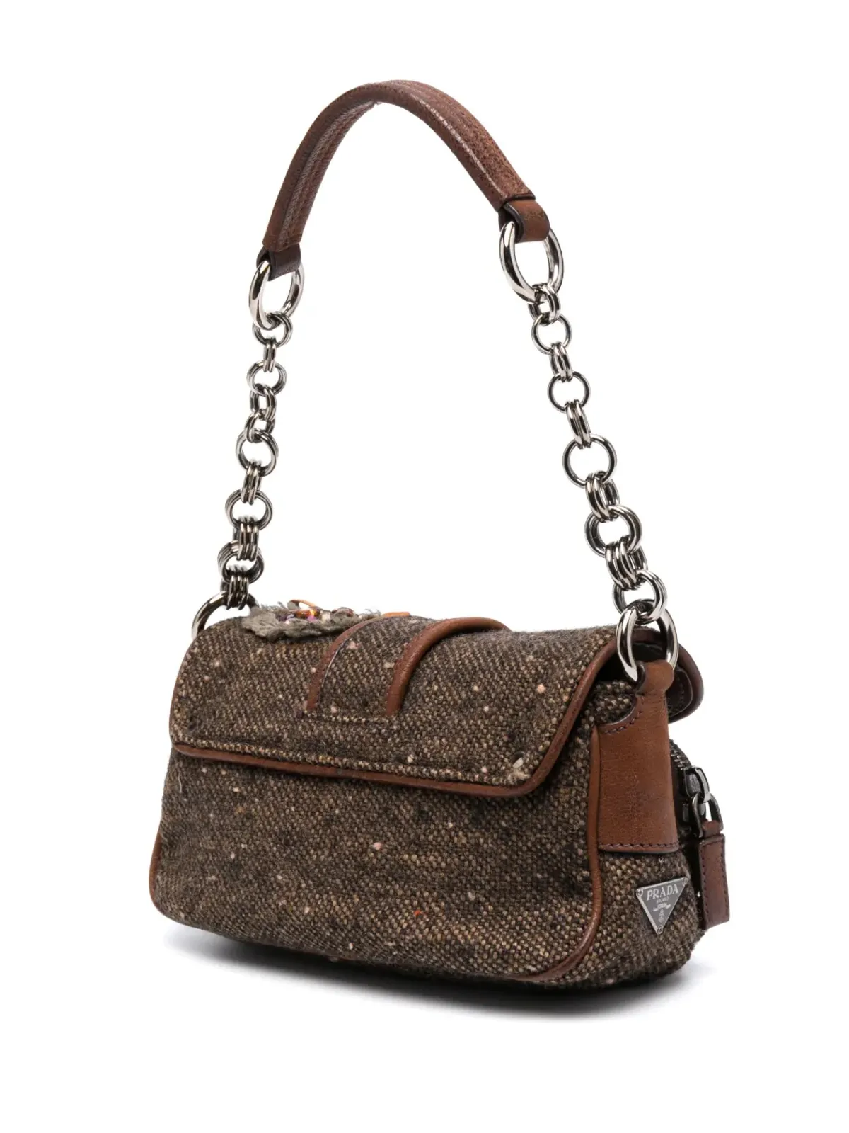 Prada Pre-Owned Madras tweed shoulder bag - Brown - 画像3