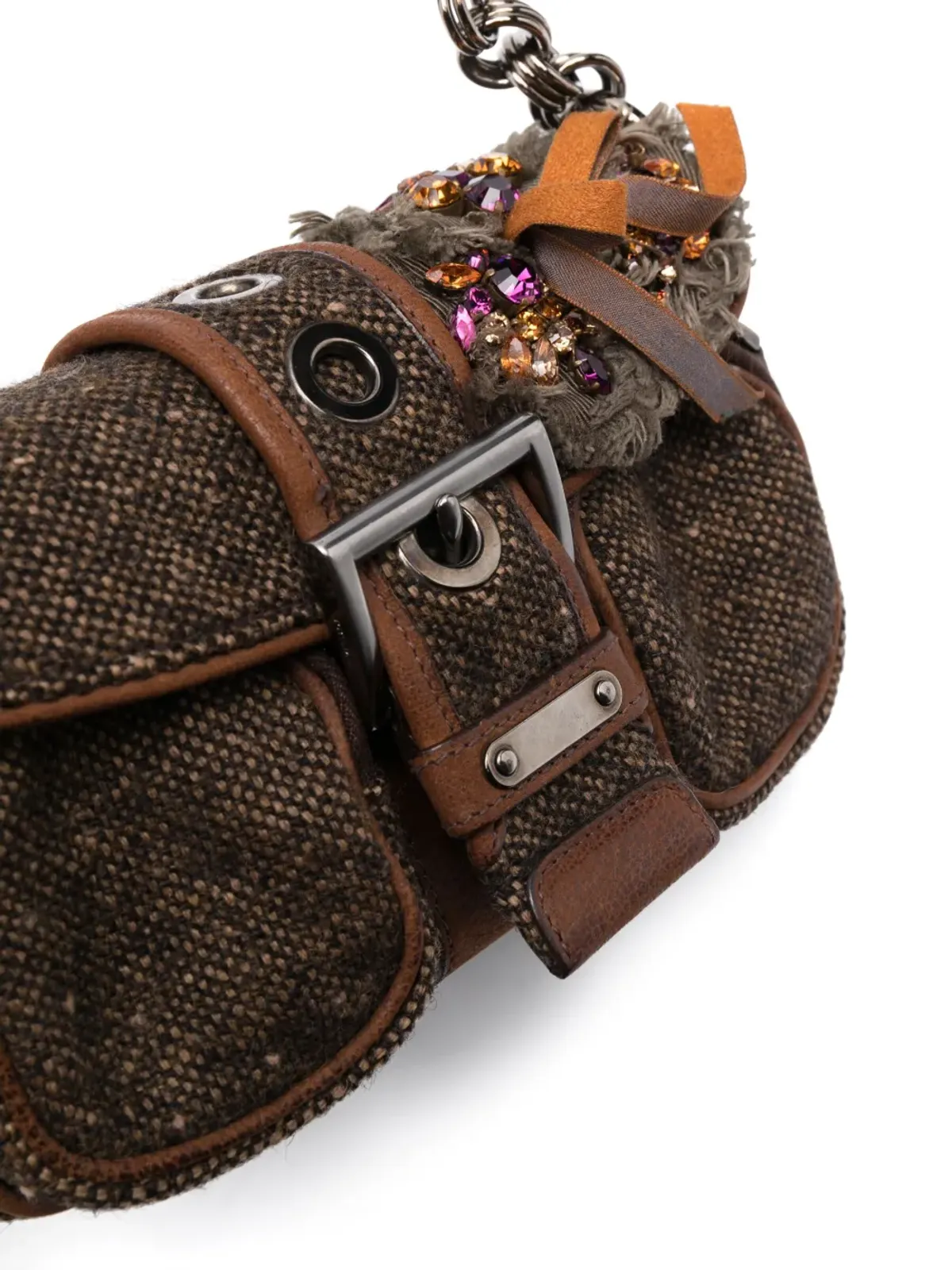 Prada Pre-Owned Madras tweed shoulder bag - Brown - 画像4